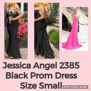 Jessica Angel 2385 Black Open Back Mermaid Long Train Prom Ball Gown Dress S
